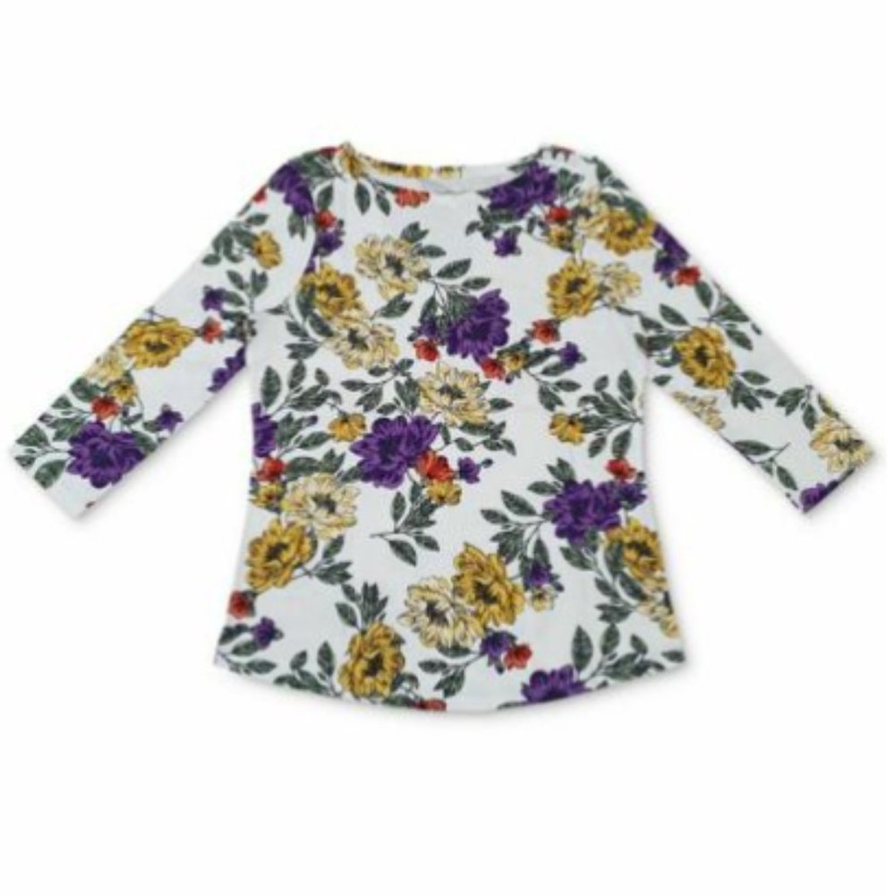 Charter Club Floral-Print Top Bright White Combo